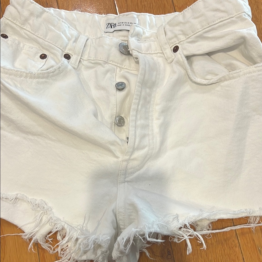 Zara White Distressed Jean Shorts